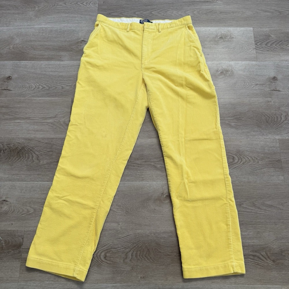 Vintage Polo Ralph Lauren Corduroy Pants Men 36x32 Yellow High Waist Wide Leg
